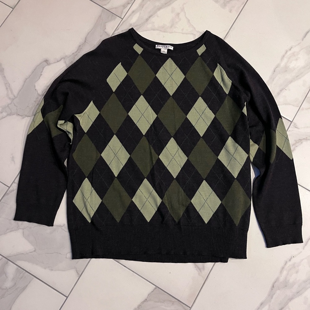 Pendleton Plus Checkered 100% Wool Pull Over - image 1